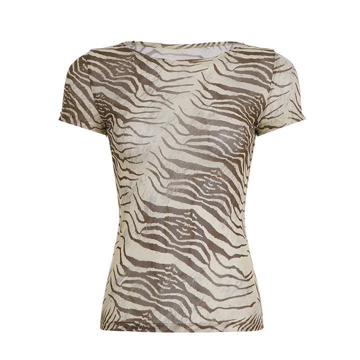 Damen T-Shirt mit tierischem Muster und elastischem Schnitt Drune