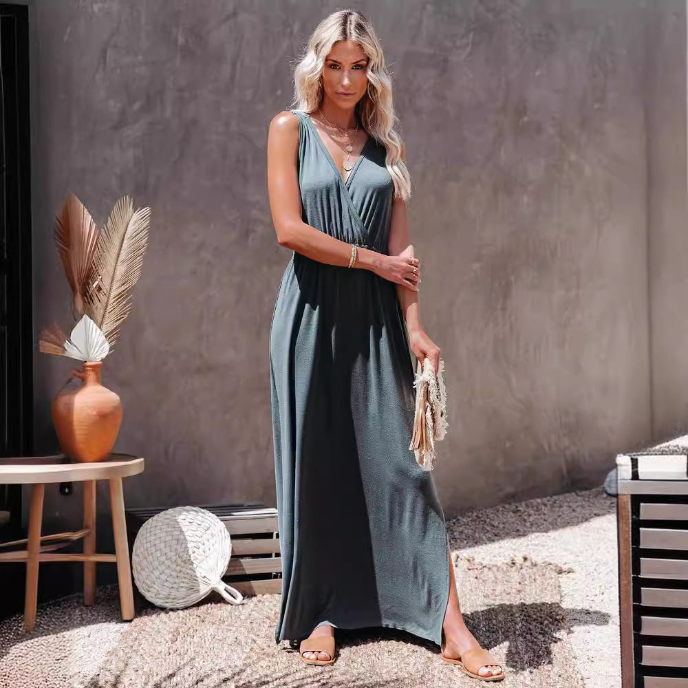 Damen Maxi-Kleid mit elegantem Wickeldesign und hohem Schlitz Drune