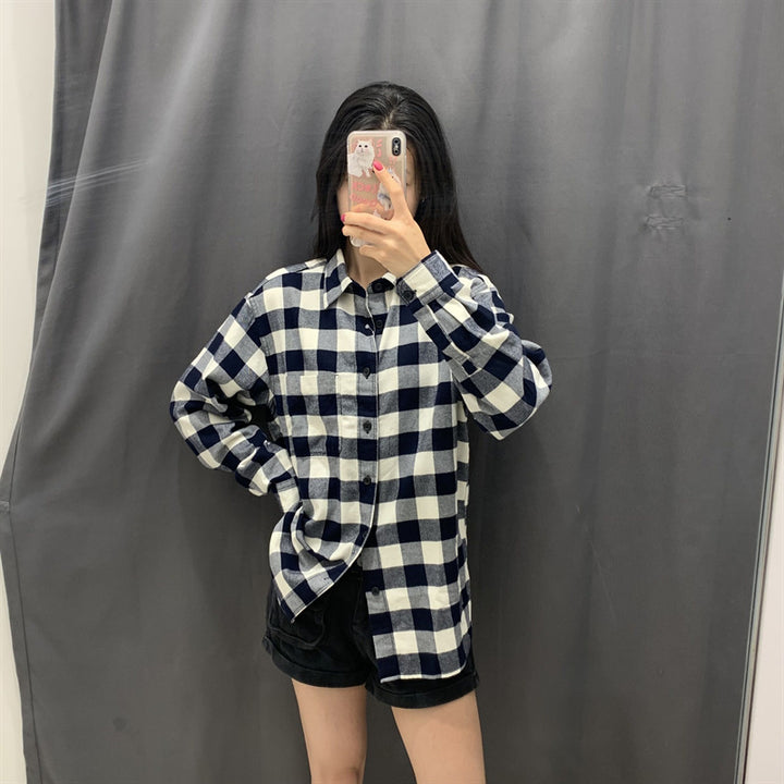 Damen Karierte Flanell-Hemdbluse Drune