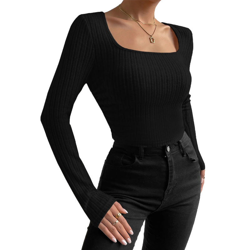 Damen Langarm-Oberteil mit geripptem Design und rechteckigem Ausschnitt Drune