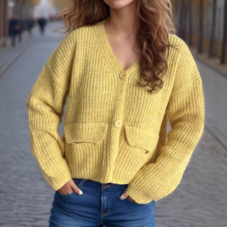 Damen oversized Strickjacke mit Knopfdetails und praktischen Taschen Drune