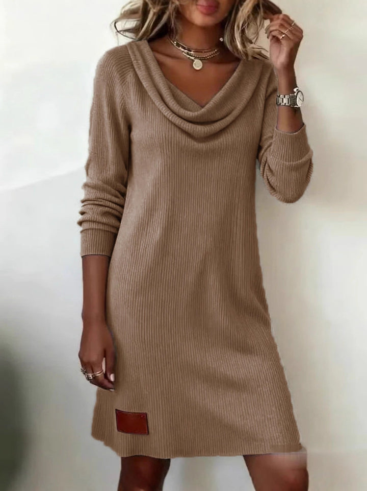 Damen Strickkleid mit weitem Halsausschnitt und langen Ärmeln Drune