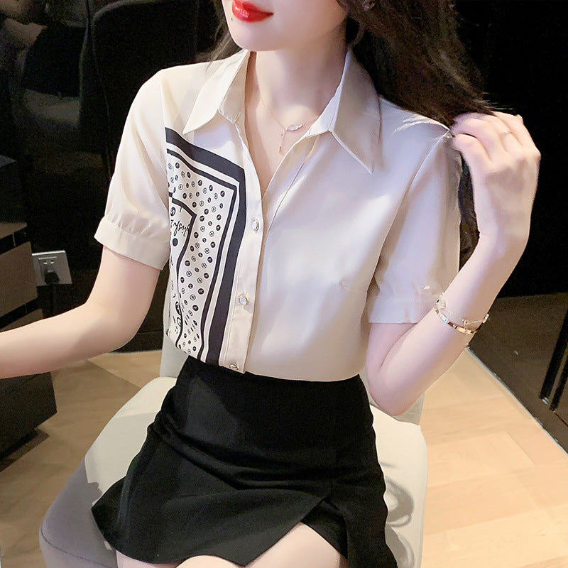 Damen Bluse mit Kunstmotiv und eleganten Kurzärmeln Drune