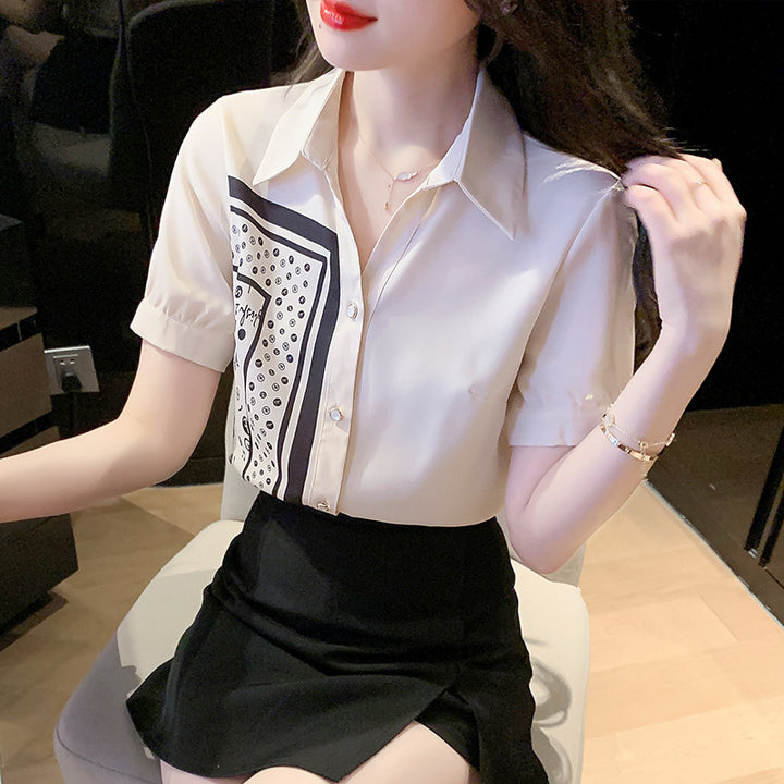 Damen Bluse mit Kunstmotiv und eleganten Kurzärmeln Drune