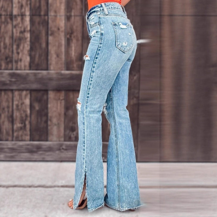 Damen Ripped Flared Jeans Drune