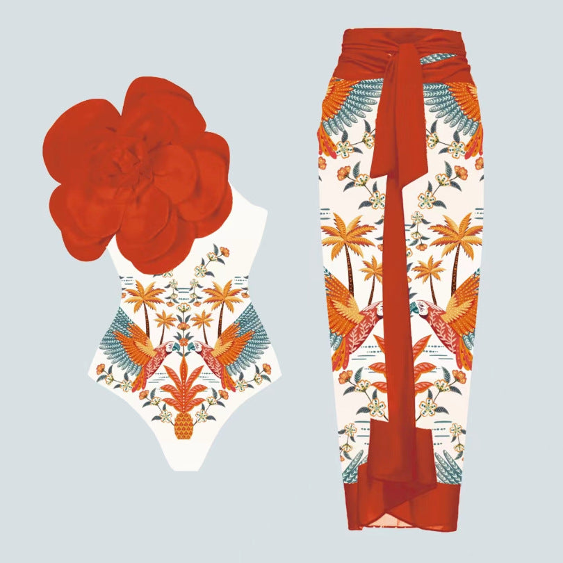 Damen Eleganter Einteiler mit kunstvoller Blumendekoration Drune