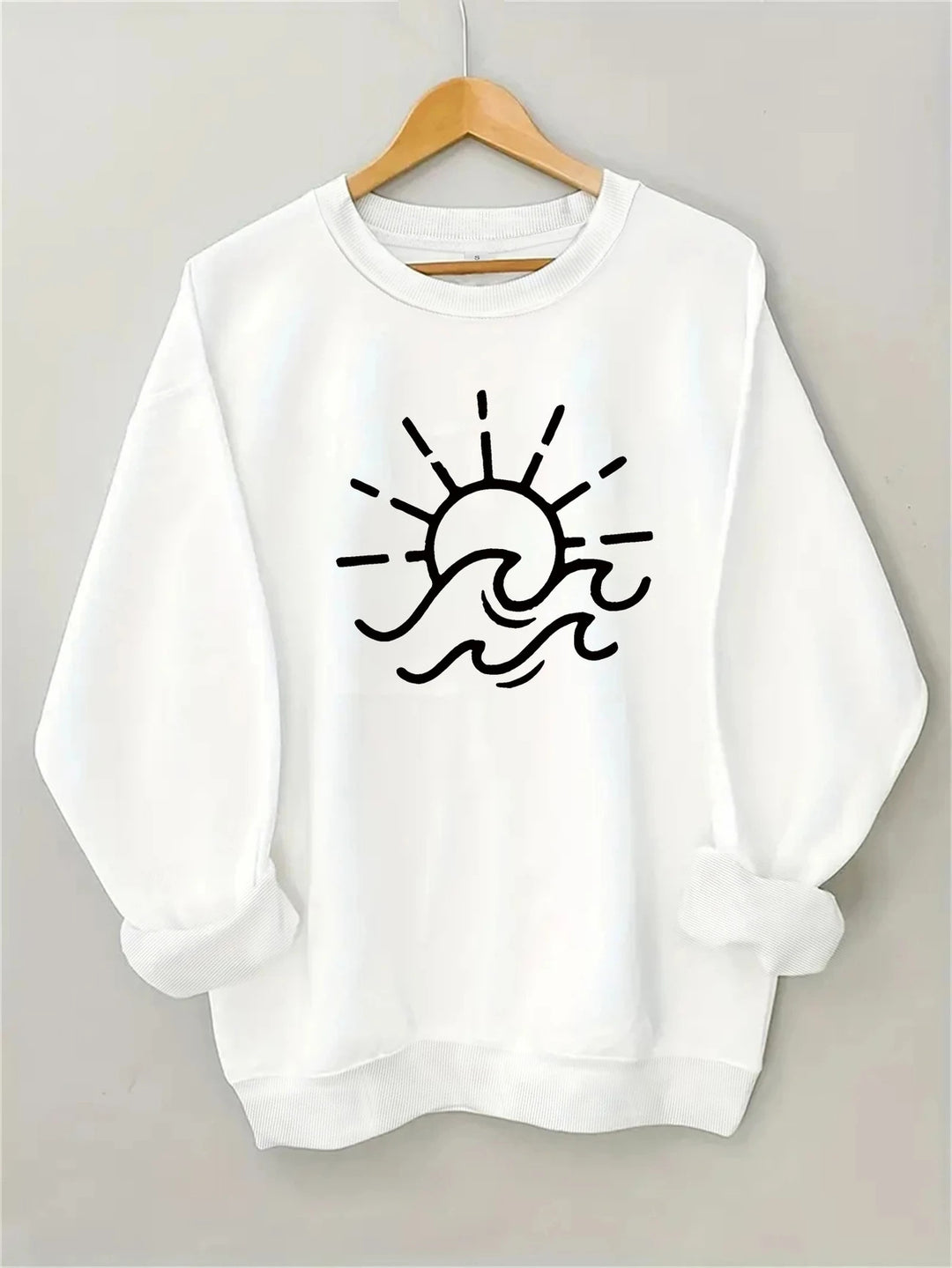 Damen Sweatshirt mit kreativem Sonnen- und Wellenmotiv Drune