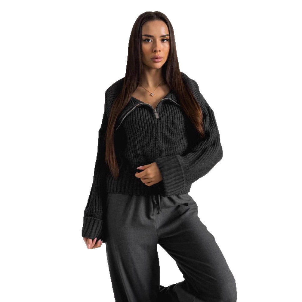 Damen Modischer Strick-Pullover mit hohem Kragen Drune