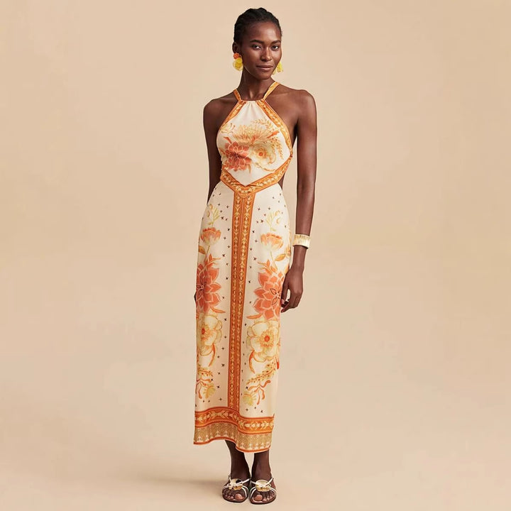 Damen Maxikleid mit exklusivem Halterdesign und floralem Druck Drune