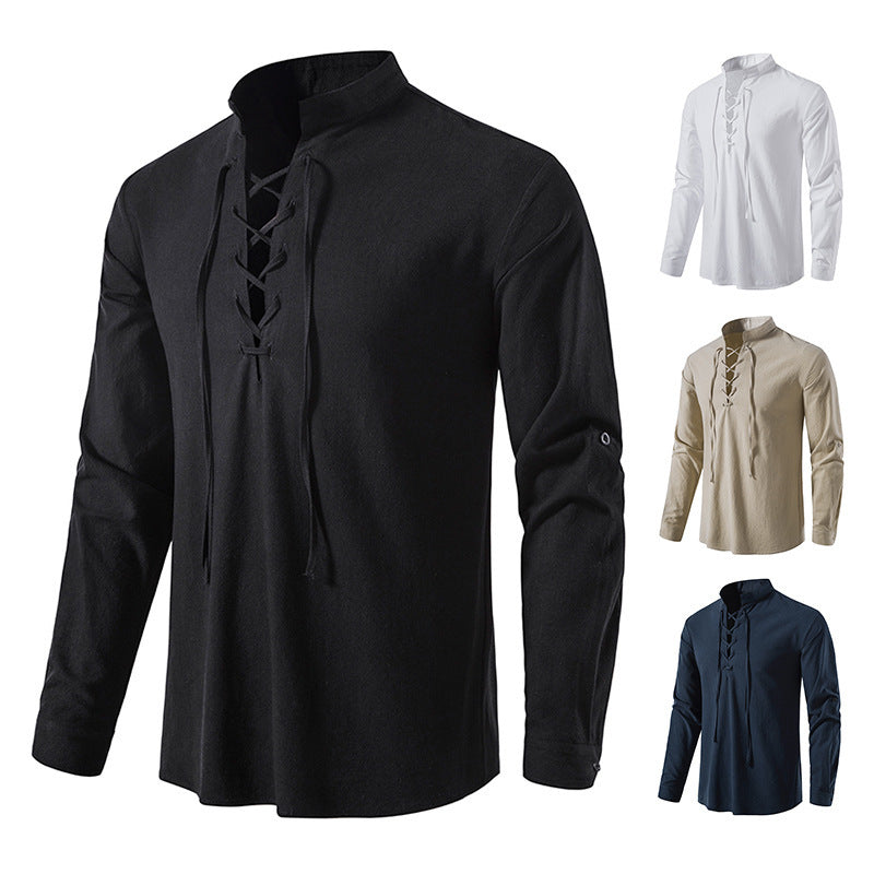 Herren lässiges Baumwollhemd mit Lacing-Design Drune