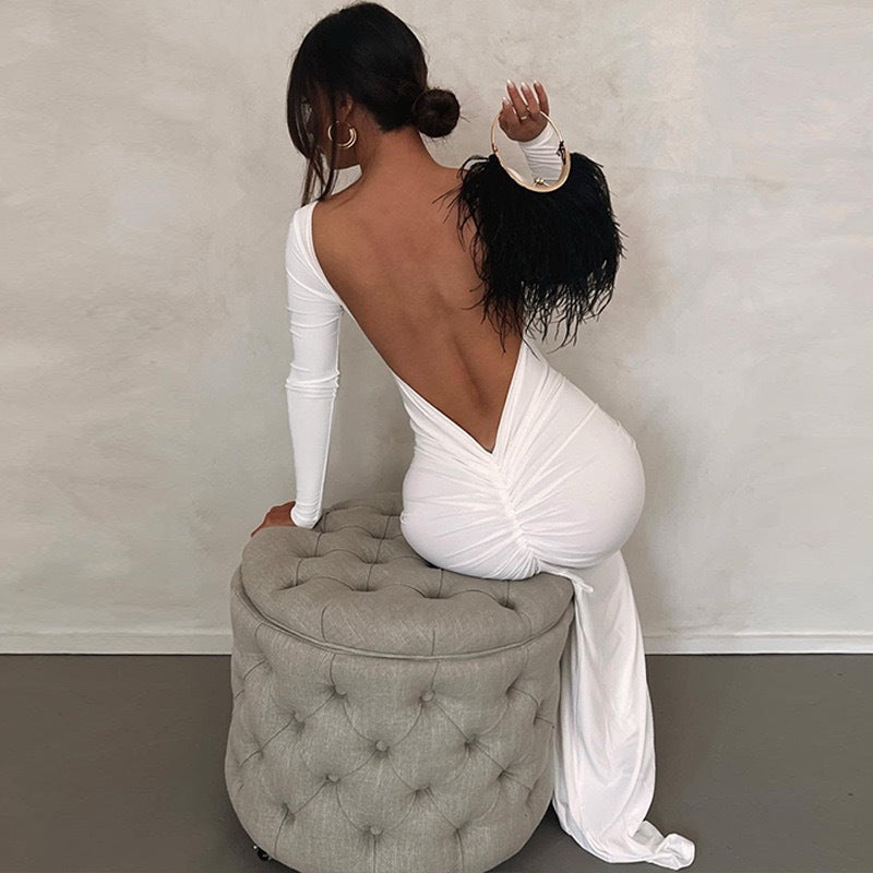 Damen Elegantes figurbetontes Maxikleid mit langen Ärmeln und Rundhalsausschnitt Drune
