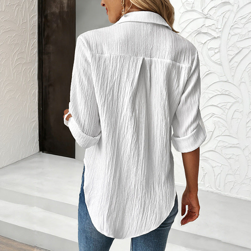 Damen lässige Bluse mit strukturiertem Gewebe und praktischen Taschen Drune