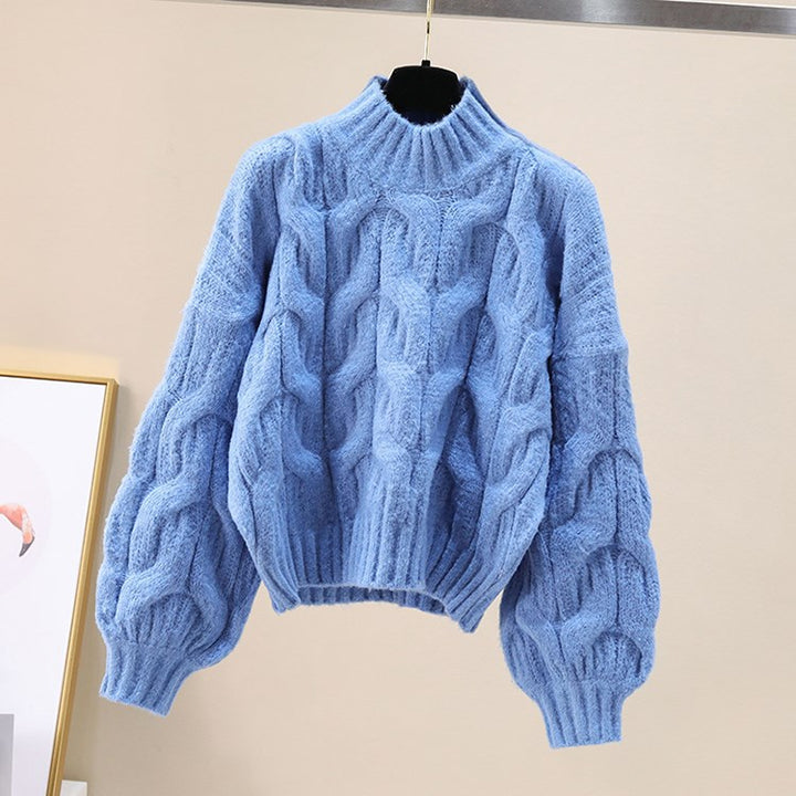 Damen kuscheliger Strickpullover mit voluminösen Ärmeln und Zopfmuster Drune