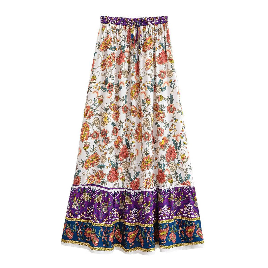 Damen Maxirock mit floralen Mustern und großzügigem Volant Drune