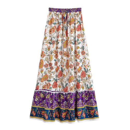 Damen Maxirock mit floralen Mustern und großzügigem Volant Drune