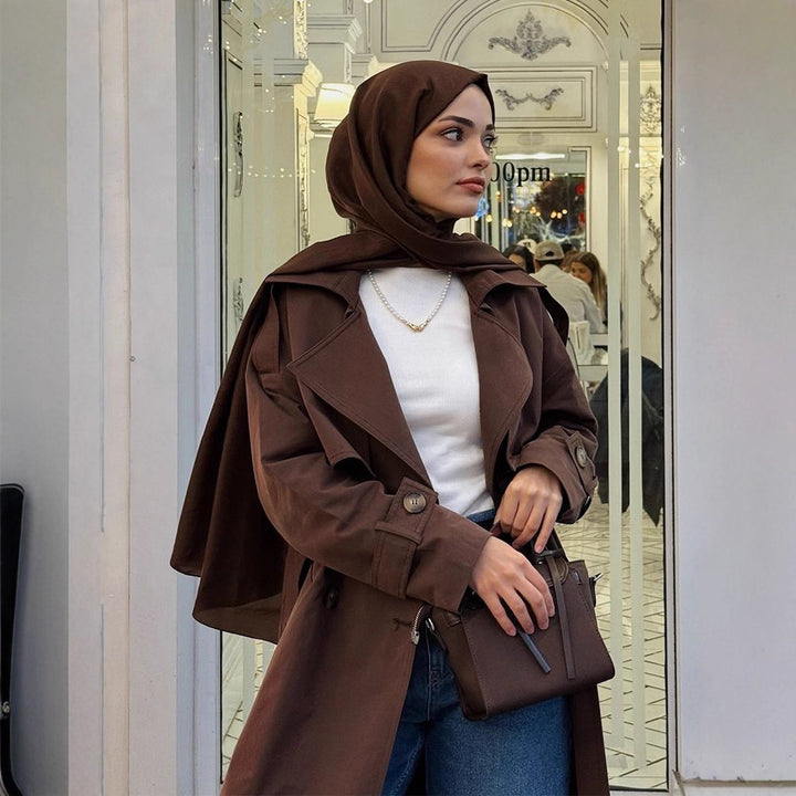 Damen modischer Trenchcoat mit Gürtel und voluminösen Ärmeln Drune