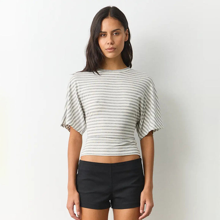 Damen modernes Kurzarm-Top mit lässigem Streifenmuster und elegantem Schnitt Drune