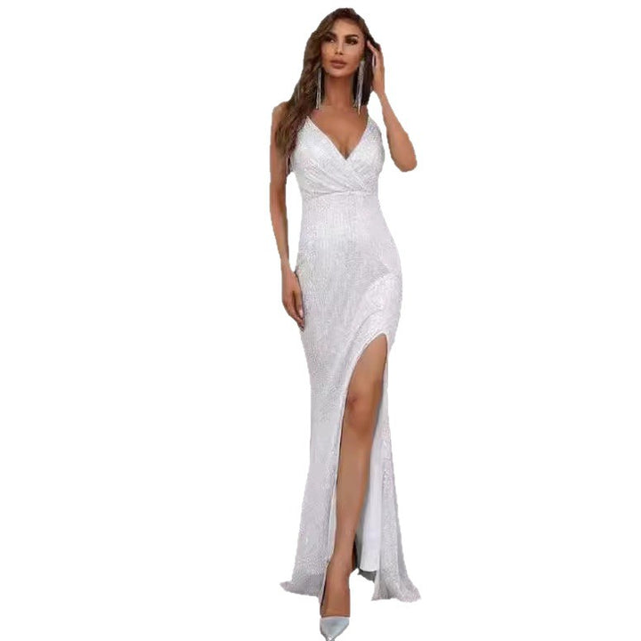 Damen Glamouröses Abendkleid mit hohem Schlitz und schimmernder Oberfläche Drune