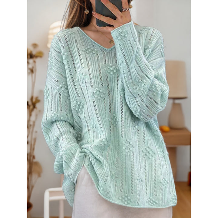 Damen Strickpullover mit detailliertem Muster und V-Ausschnitt Drune