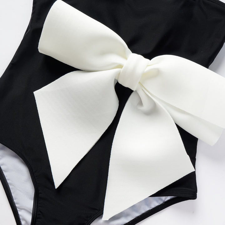 Damen Einteiler Badeanzug mit eleganter Schleifenapplikation Drune