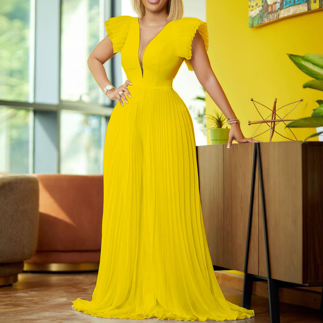 Damen Maxikleid mit V-Ausschnitt und Rüschendetails Drune