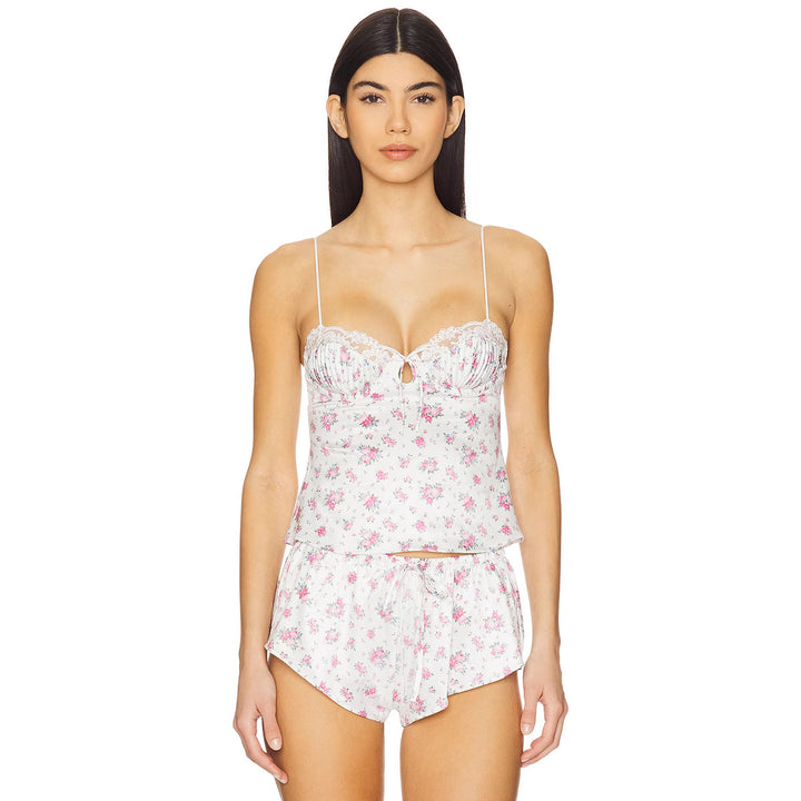 Damen Schlafset mit floralem Design und feinen Spaghettiträgern Drune