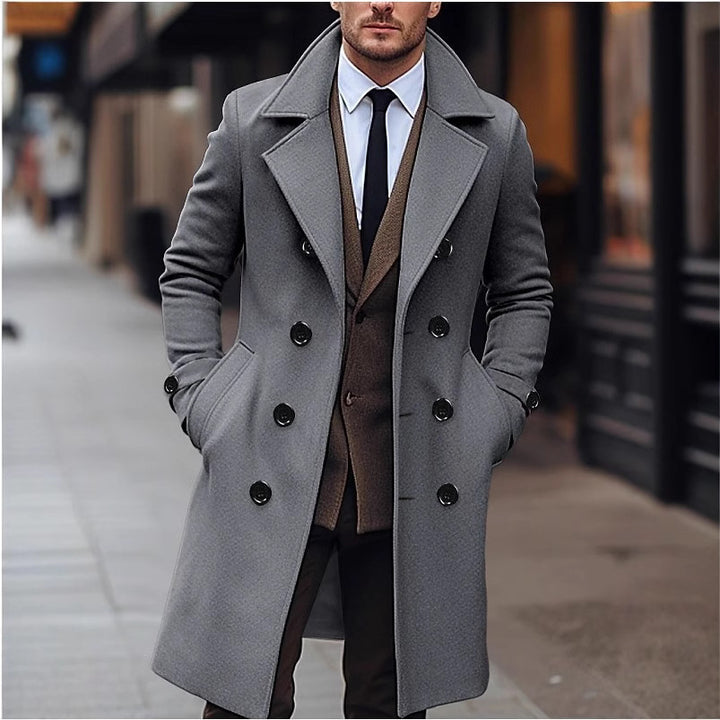 Herren nan eleganter doppelt geknöpfter Wollmantel mit breitem Revers und tailliertem Businessschnitt Drune