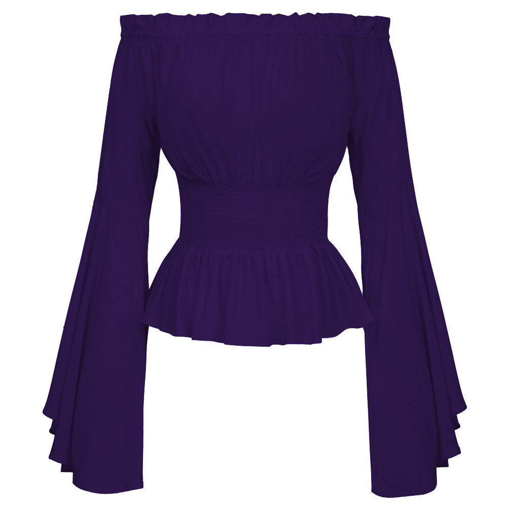 Damen Hemdbluse mit schulterfreiem Design und voluminösen Ärmeln Drune