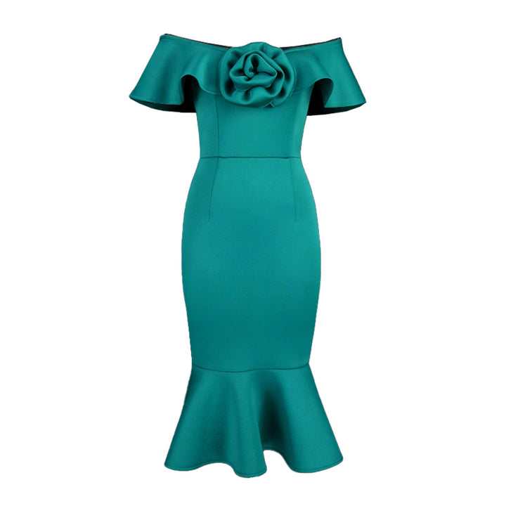 Damen figurbetontes Abendkleid mit Rüschendetails Drune