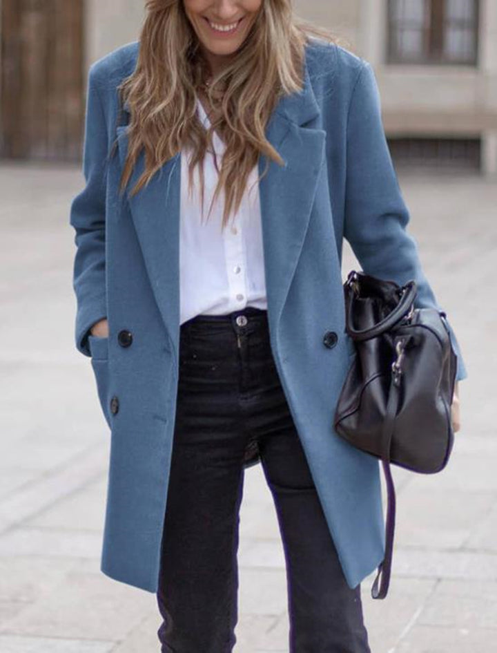Damen eleganter und warmer Wollmantel mit doppelter Knopfleiste Drune