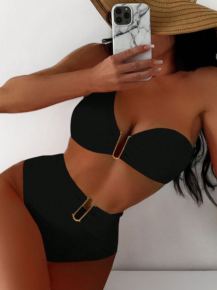 Damen Hochtaillierter Bikini mit innovativen Schnallelementen Drune