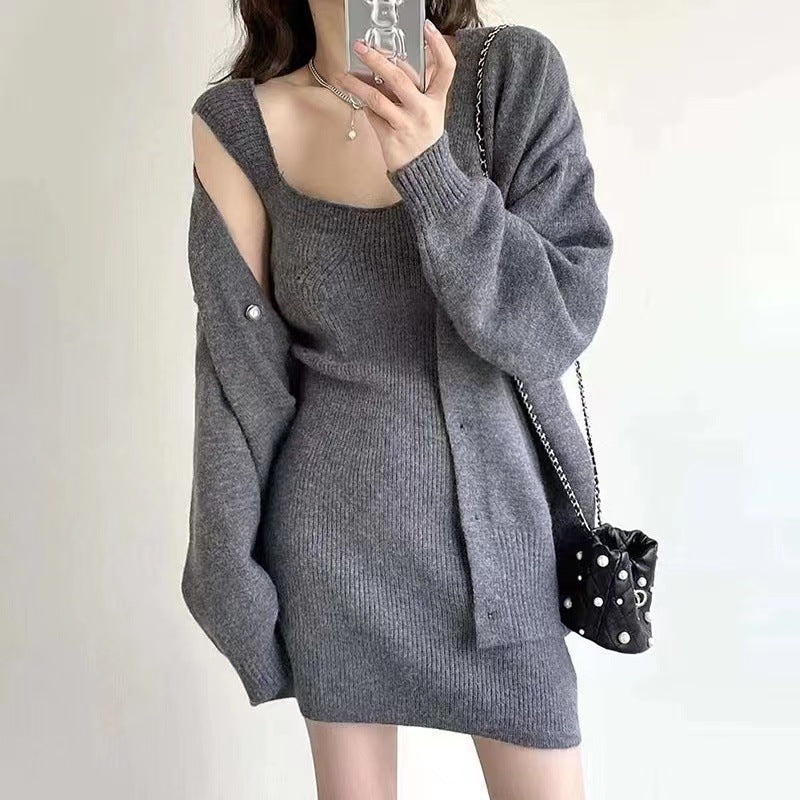 Damen Strickkleid im minimalistischen Design mit abnehmbarer Strickjacke Drune