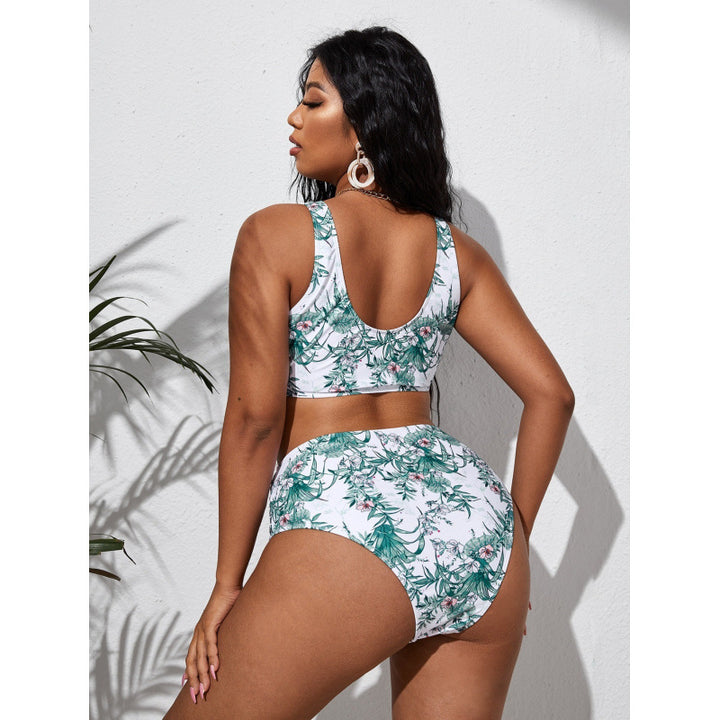 Damen Hochgeschnittener Bikini mit modischem Wickeloberteil und floralem Muster Drune