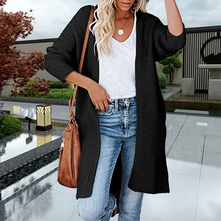 Damen Grobstrick Longcardigan mit lockerer Passform und dekorativen Knöpfen Drune