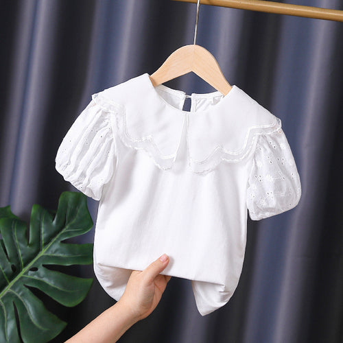 Mädchen Bluse mit dekorativen Lochstickereien und voluminösen Puffärmeln Drune