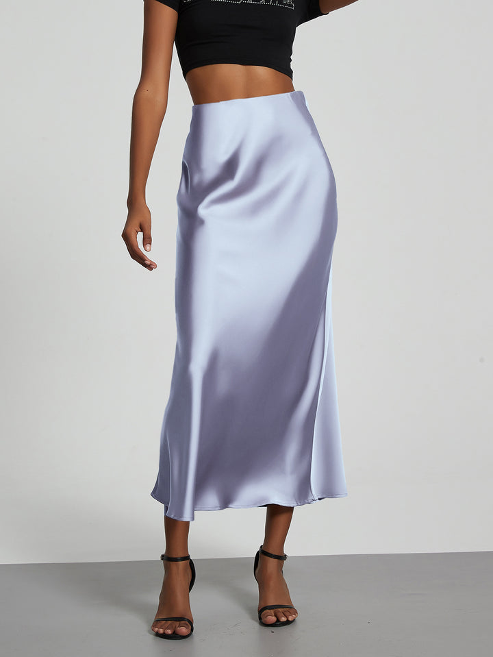 Damen Stilvolle Satin-Stretchrock mit hohem Bund und fließendem Schnitt Drune