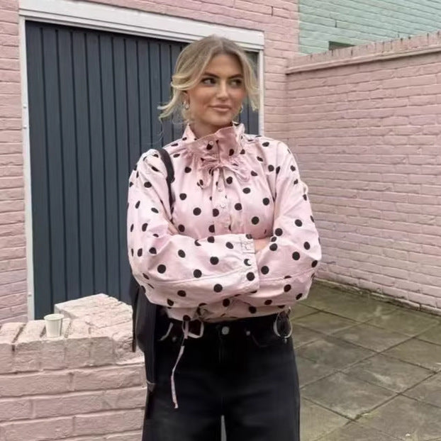 Damen nan leichte gepunktete Windbreaker-Jacke mit Tunnelzug und Stehkragen Drune