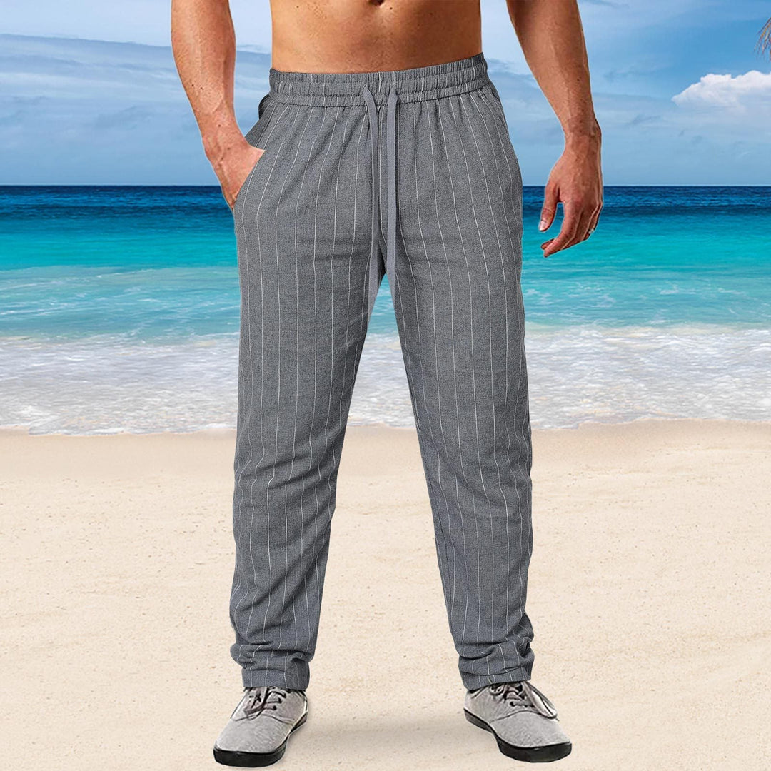 Herren lässige Streifen-Hosen aus Baumwollmix mit elastischem Bund und praktischen Eingrifftaschen Drune