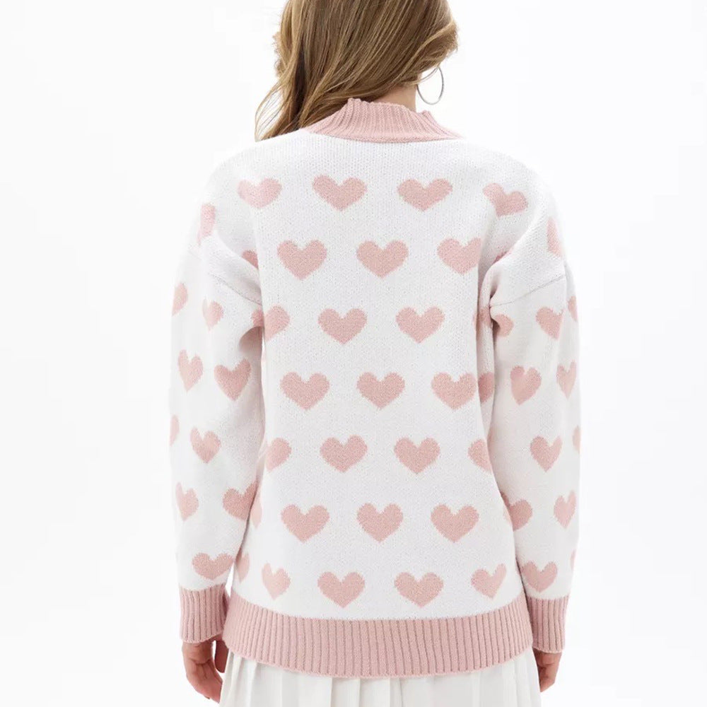 Damen Strickjacke mit Herzmuster und Knopfverschluss Drune