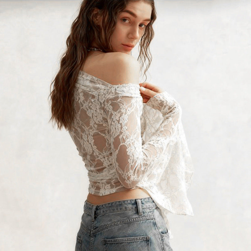 Damen Spitzentop mit weitem Ärmel Drune