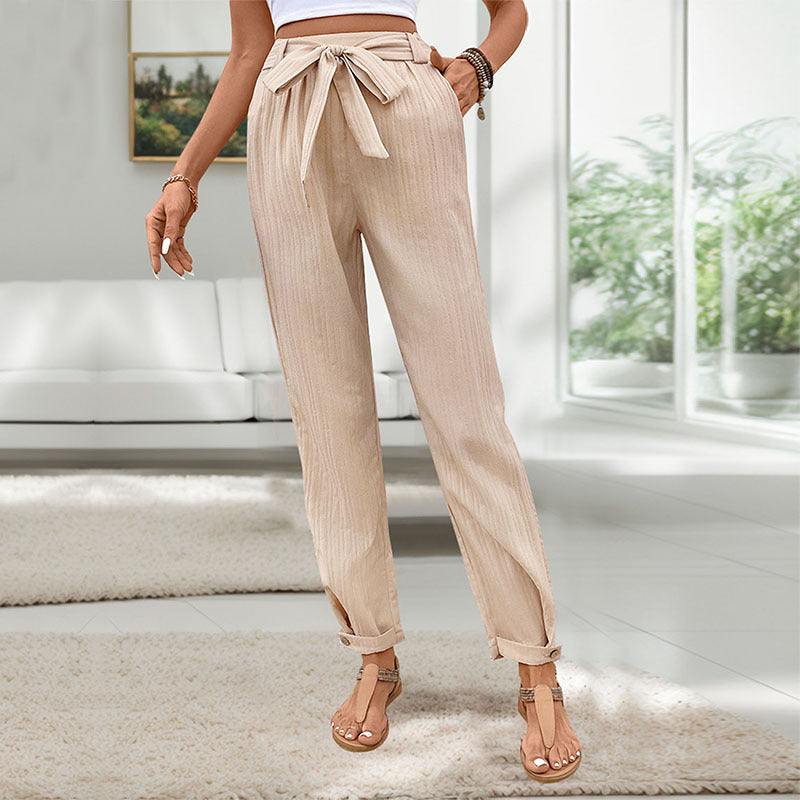 Damen lockere Chinohose mit Gürtel und elastischem Bund Drune