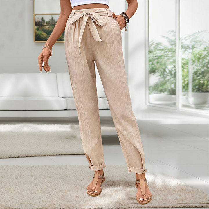 Damen lockere Chinohose mit Gürtel und elastischem Bund Drune