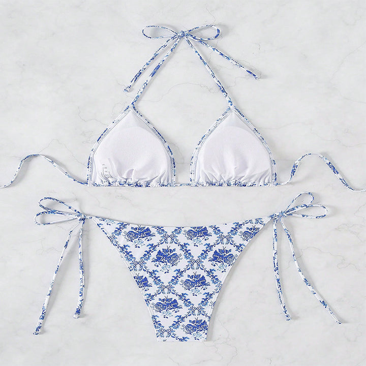 Damen Triangel-Bikini mit raffiniertem Blütenmuster Drune
