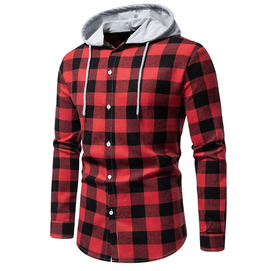 Herren Karo-Hemdjacke mit Kapuze und modernem Schnitt Drune