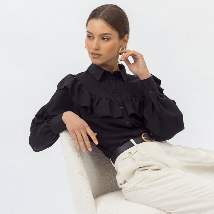 Damen Elegantes Blusenhemd mit Rüschen und weitem Ärmel Drune