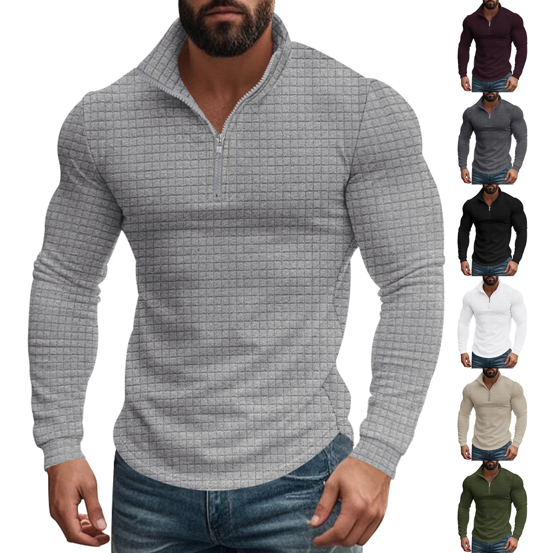 Herren nan strukturierter Grid-Halbzip-Pullover mit hohem Stehkragen und elastischem Komfortsaum Drune