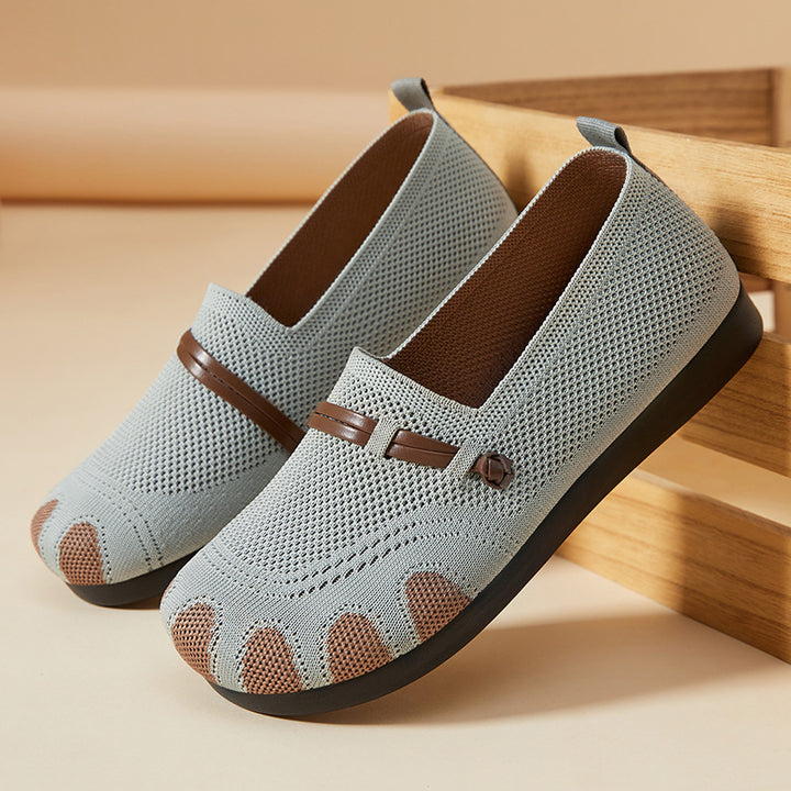 Damen nan gestrickter Komfort-Slipper mit Zehenoptik, elastischem Einstieg und stoßdämpfender EVA-Sohle Drune