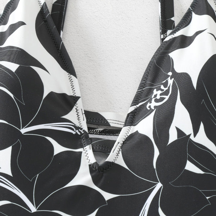 Damen Einteiler Badeanzug mit elegantem floralem Design und modernem V-Ausschnitt Drune