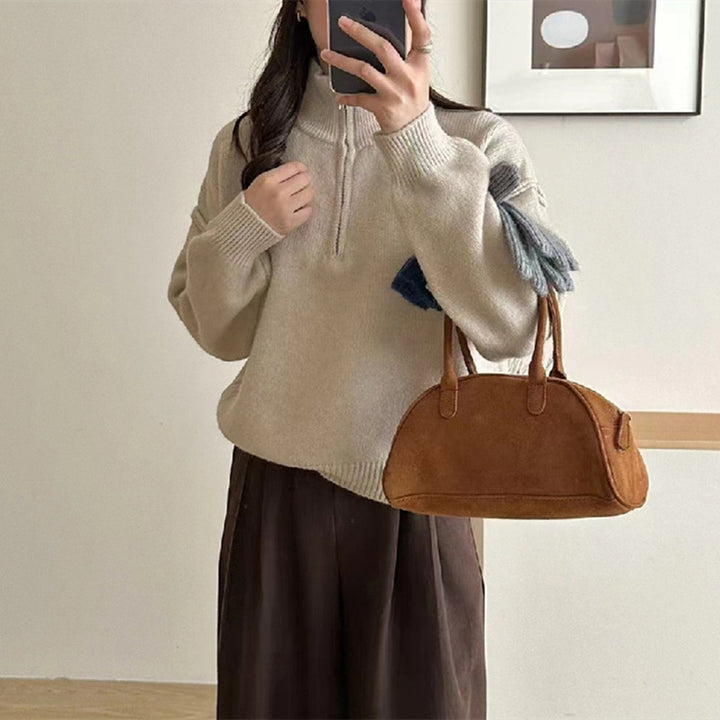 Damen lässiger Pullover mit kurzem Reißverschluss und entspannter Passform Drune