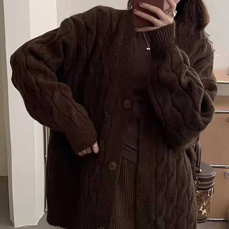 Damen Grobstrick-Cardigan mit klassischen Zopfmustern und lockerer Passform Drune